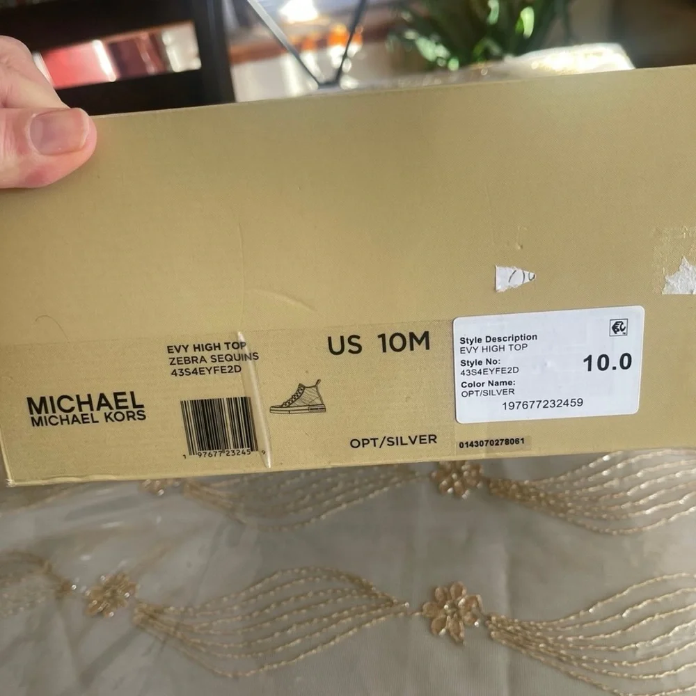 Michael Kors Silver and White High-Top zebra sequin Sneakers size 10